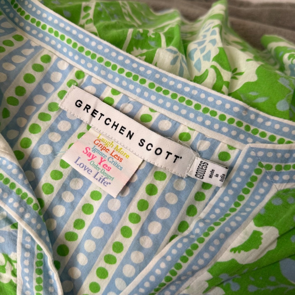 Gretchen Scott Dress Size Goddess XXL Green Blue Floral Paisley Tiered Mini - Picture 3 of 14